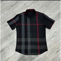 Áo sơ mi nam tay ngắn,tay dài phối kiểu màu xám đen sọc đỏ vải cotton thô dày dặn mềm mịn sang trọng
