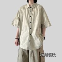 Áo sơ mi nam thiết kế cổ điển hợp thời trang, Harajuku mỏng tay ngắn dáng rộng giản dị