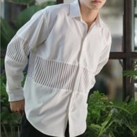 Áo Sơ Mi Nam Thiết Kế Lanterns Shirt GIRAN TD0002 Tay Dài, Phối Ren, Form Rộng, Thoáng Mát, Màu Trắng Đen