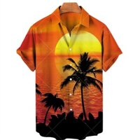 Áo Sơ Mi Nam Thời Trang In Cây Dừa Áo Sơ Mi Tay Ngắn Phong Cách Bãi Biển Hawaii Mùa Hè Top Polo Size Quá Khổ