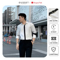 Áo Sơ Mi Nam Trắng GUSSET SMP02 Form Rộng Thiết Kế Cách Điệu Phối Nẹp Tay Vải Lụa Hàn Phong Cách Cá Tính