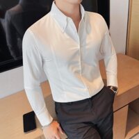 Áo sơ mi nam trắng hàn quốc dáng ôm công sở cao cấp vải lụa không nhăn,áo sơ mi nam họa tiết cổ button down trẻ trung