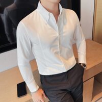 Áo sơ mi nam trắng hàn quốc dáng ôm công sở cao cấp vải lụa không nhăn,áo sơ mi nam họa tiết cổ button down trẻ trung