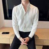 Áo sơ mi nam trắng hàn quốc mới nhất , dài tay form dáng ôm công sở , họa tiết chấm bi kẻ ô màu đen màu xanh