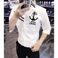 Áo Sơ Mi Nam Trắng Hàn Quốc Họa Tiết Mỏ Neo Anchor Cực Phong Cách SM504 (Ảnh thật)