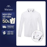 Áo Sơ Mi Nam Trắng Tay Dài MATANO SM160 Thêu 2 Sọc Lá Cổ Form Slimfit Basic, Lịch Sự Đi Làm, Đi Tiệc
