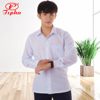 Áo sơ mi nam trắng vạt ngang, form body gọn gàng trẻ trung, chất vải KT silk mềm mượt, tay đài, hiệu Amazing, big size - Tay dài - M 56-60kg