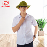 Áo sơ mi nam trắng vạt ngang, form body gọn gàng trẻ trung, chất vải KT silk mềm mượt, tay đài, hiệu Amazing, big size - Tay ngắn - 2XL 79-85kg