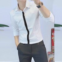 Áo sơ mi nam trắng viền đen giữa - L