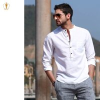 Áo sơ mi nam TRAZ MEN dài tay vải đũi cổ tàu