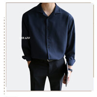 Áo sơ mi nam trơn tay dài kiểu cổ VEST hiện đại Hàn Quốc màu xanh đen- DIRAZO