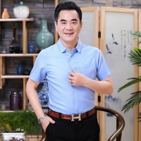 Áo sơ mi nam trung niên cộc tay hàng công ty đẹp ảnh thật - Xanh nhạt,S