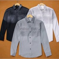 Áo sơ mi nam vải đũi thêu chứ MENSWEAR phối loang form body, cổ bẻ sang trọng