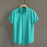 Áo Sơ Mi Nam Vải Lanh Cotton Mùa Hè Xu Hướng Mới Màu Trơn Cổ Áo Tay Ngắn Thường Ngày 5XL