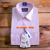 áo sơ mi nam việt tiến chính hãng kẻ sọc xanh - hồng - đỏ 100% cotton