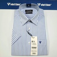 Aó sơ mi nam Việt Tiến ngắn tay mã 1N3641NT3  chính hãng ,cao cấp - form suông REGULAR - tà bầu .Kẻ sọc nhỏ