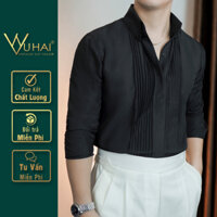 Áo sơ mi nam Xếp Ly cổ Button Down Màu Đen/Màu Trắng, from dáng Hàn Quốc-VuHai