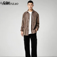 Áo sơ mi nam YAZHINIAO Nhật Bản cổ điển văn học hit khiêu dâm cặp đôi áo sơ mi sọc đơn giản nam