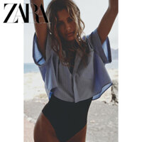 Áo sơ mi ngắn poplin nữ TRF mới Zara full tag made Morocco Luumooc