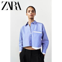Áo sơ mi ngắn sọc nữ mới mùa xuân Zara full tag made Morocco Luumooc