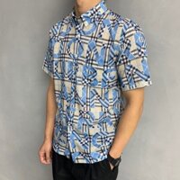 Áo sơ mi ngắn tay cho nam thương hiệu Burberry BBR cao cấp hoạ tiết kẻ sọc chữ lịch lãm