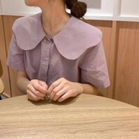 Áo Sơ Mi Ngắn Tay Cổ Lá Sen Phong Cách Hàn Quốc Ngọt Ngào Dành Cho Nữ