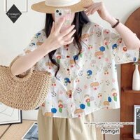 Áo sơ mi ngắn tay hoa hoạt hình đi lại mùa hè thoải mái gradient áo sơ mi tươi mới phong cách Hàn Quốc xu hướng hàng đầu