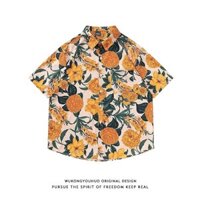 Áo sơ mi ngắn tay hoa thời trang nam mùa hè, áo khoác nam rộng rãi, phong cách Hawaii Hồng Kông, áo sơ mi thoải mái đa năng