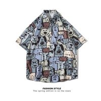Áo sơ mi ngắn tay hoa thời trang cho nam, áo khoác mùa hè thoải mái, rộng rãi, kích thước lớn, phong cách Hồng Kông, áo đôi bãi biển Hawaii đa năng đẹp mắt