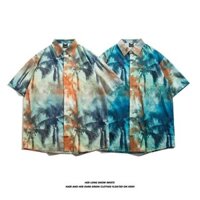 Áo sơ mi ngắn tay in hình cây dừa Hawaii thời trang nam dáng rộng