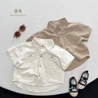 Aó sơ mi ngắn tay kaki mềm form rộng mix đồ cá tính cho bé trai đi học đi chơi mùa hè S9