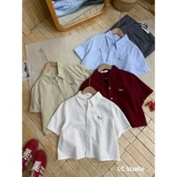 Áo sơ mi ngắn tay kaki thêu chó mũ đỏ  xonxen âu cơ A735