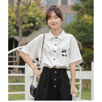 Áo sơ mi ngắn tay màu trắng Á o s mi ki u Áo sơ mi ngắn tay jk Summer Lady All-Match Loose Casual Slimmer Look Nhật Bản Retro Hợp thời trang Top Áo sơ mi polo