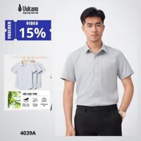 Áo sơ mi ngắn tay nam Vulcano màu ghi sáng 4039A chất sợi tre chống nhăn, mềm mịn, mát chống tia UV