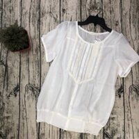 Áo sơ mi ngắn tay phối xếp ly trước ngực xuất dư Hàn
