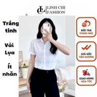 Áo so mi ngắn tay vải lụa trắng tinh LINH CHI lưu ý áo form nhỏ xem kĩ bảng size để đặt hàng nhé cả nhà