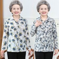 Áo Sơ Mi Người Cao Tuổi Trung Niên Nữ Dài Tay Áo Cardigan Của Mẹ Xuân Thu Nữ Đáy Áo Sơ Mi Người Cao Tuổi Bà Ice Silk Áo Sơ Mi 3.9