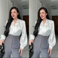 ÁO SƠ MI NHÍU VAI LỤA TAY PHỒNG ĐỘN VAI Nga Tây Boutique
