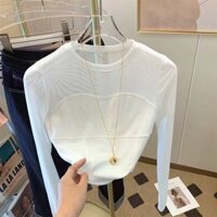 Áo sơ mi nhỏ khí chất Áo sơ mi mặc trong phối vải lưới xuyên thấu Áo Sơ Mi Xuân Thu cạp cao trang phục nữ