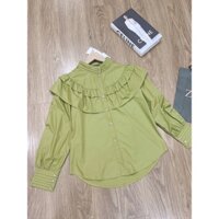 Áo sơ mi nhún bèo xanh lá