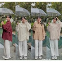 Áo Sơ Mi Nhung Tăm 2 Nắp Túi From Rộng m100