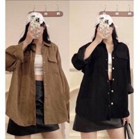 Áo sơ mi nhung tăm 2 túi nắp form rộng oversize nhiều màu Lovi