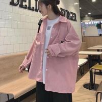 Áo Sơ Mi Nhung TĂM Unisex Form Rộng - Áo sơ mi nam nữ phong cách Ulzzang ZOZOUNISEX - Hồng Nhung Tăm,L