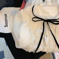 Áo sơ mi nơ phong cách Chanel Áo sơ mi voan dài tay thắt dây Cung Đình kiểu Pháp cổ điển tai gỗ nhẹ nhàng xuân thu cho nữ