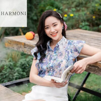 Áo Sơ Mi Nữ 𝑯𝑨𝑹𝑴𝑶𝑵𝑰 Phối Cổ Ren Xanh 11039X