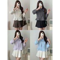 Áo sơ mi nữ A.721, Áo babydoll cổ nơ tay bo ly dọc vạt áo phối vạt bèo xòe nhẹ dễ thương - Shop Chấm Bi