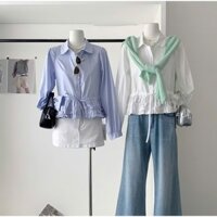 Áo sơ mi nữ A.732, Áo sơ mi cổ sen dài tay vạt nhún cách điệu chiết eo tôn dáng, dễ phối đồ - Shop Chấm Bi