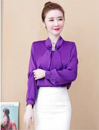 Áo Sơ Mi Nữ Áo Nữ Áo Kiểu Áo Cổ Nơ Kết Cườm 42-70kg - N609 - TÍM - XL