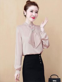 Áo Sơ Mi Nữ Áo Nữ Áo Kiểu Áo Cổ Nơ Kết Cườm 42-70kg - H564