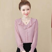 Áo Sơ Mi Nữ Áo Nữ Áo Kiểu Cổ Bèo Chấm Bi  42-65kg - N617  - HỒNG - XL